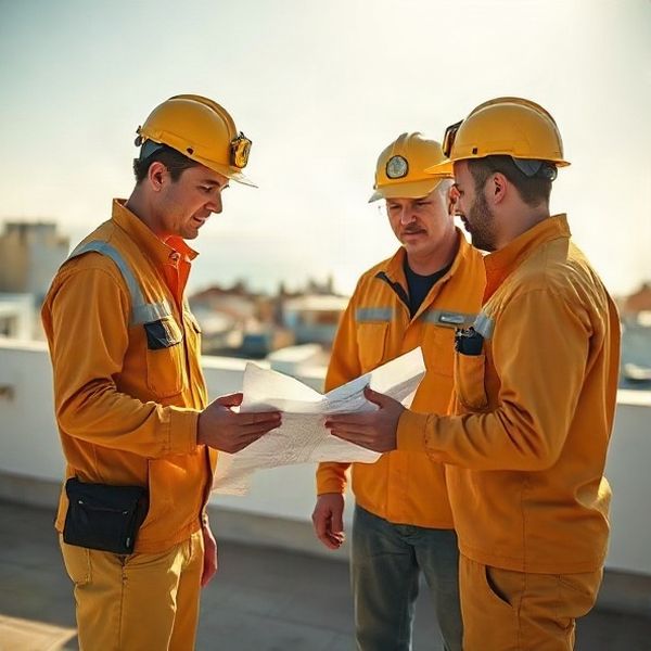 Equipo de electricistas de Melopulse revisando planos en una azotea de Punta del Este