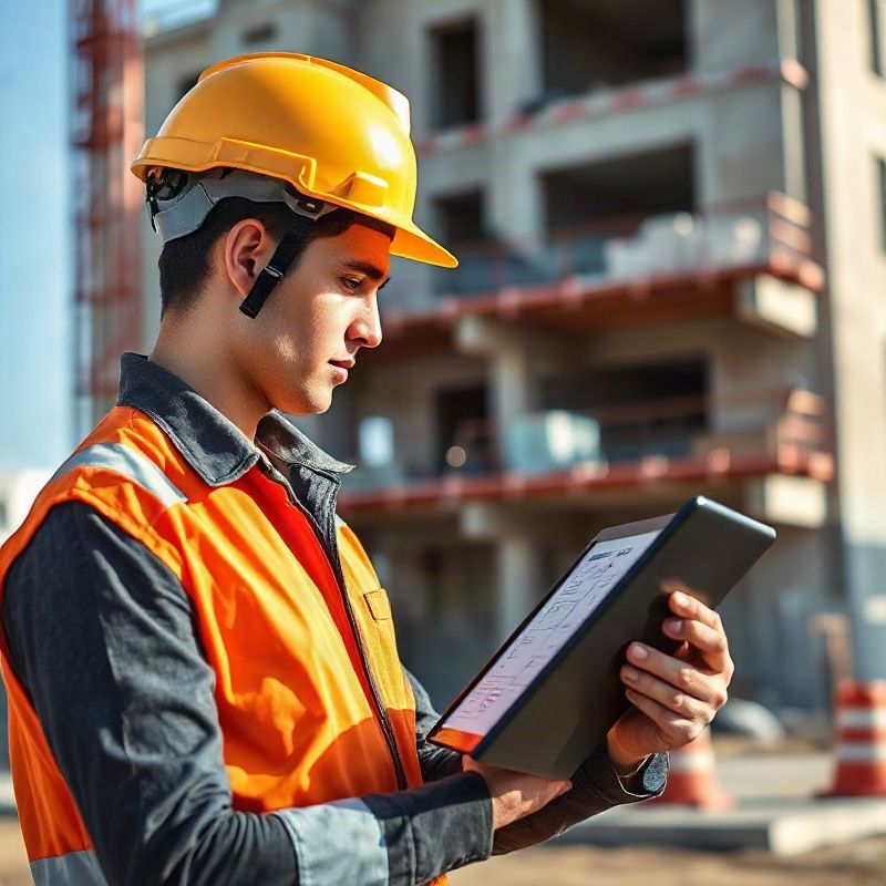 Técnico revisando esquema unifilar en tablet durante la ejecución de un proyecto